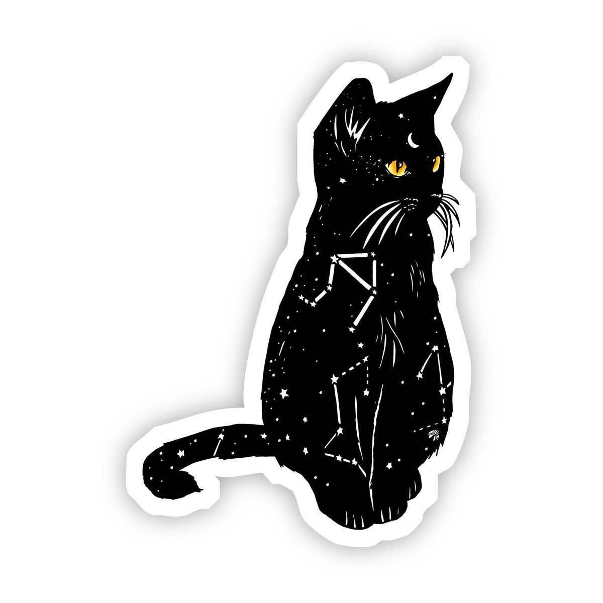 Sticker - Black Cat with Yellow Eyes and Constellation Sticker