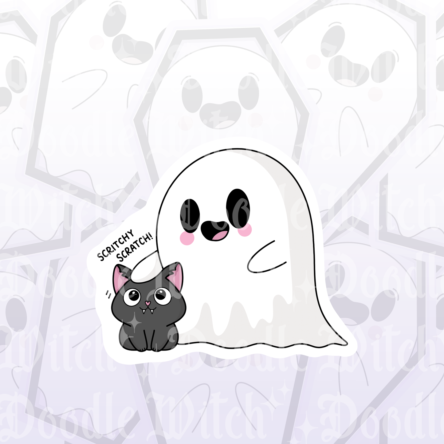 Scritchy Scratch Ghost & Cat Sticker