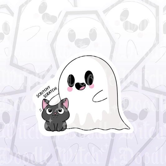 Scritchy Scratch Ghost & Cat Sticker
