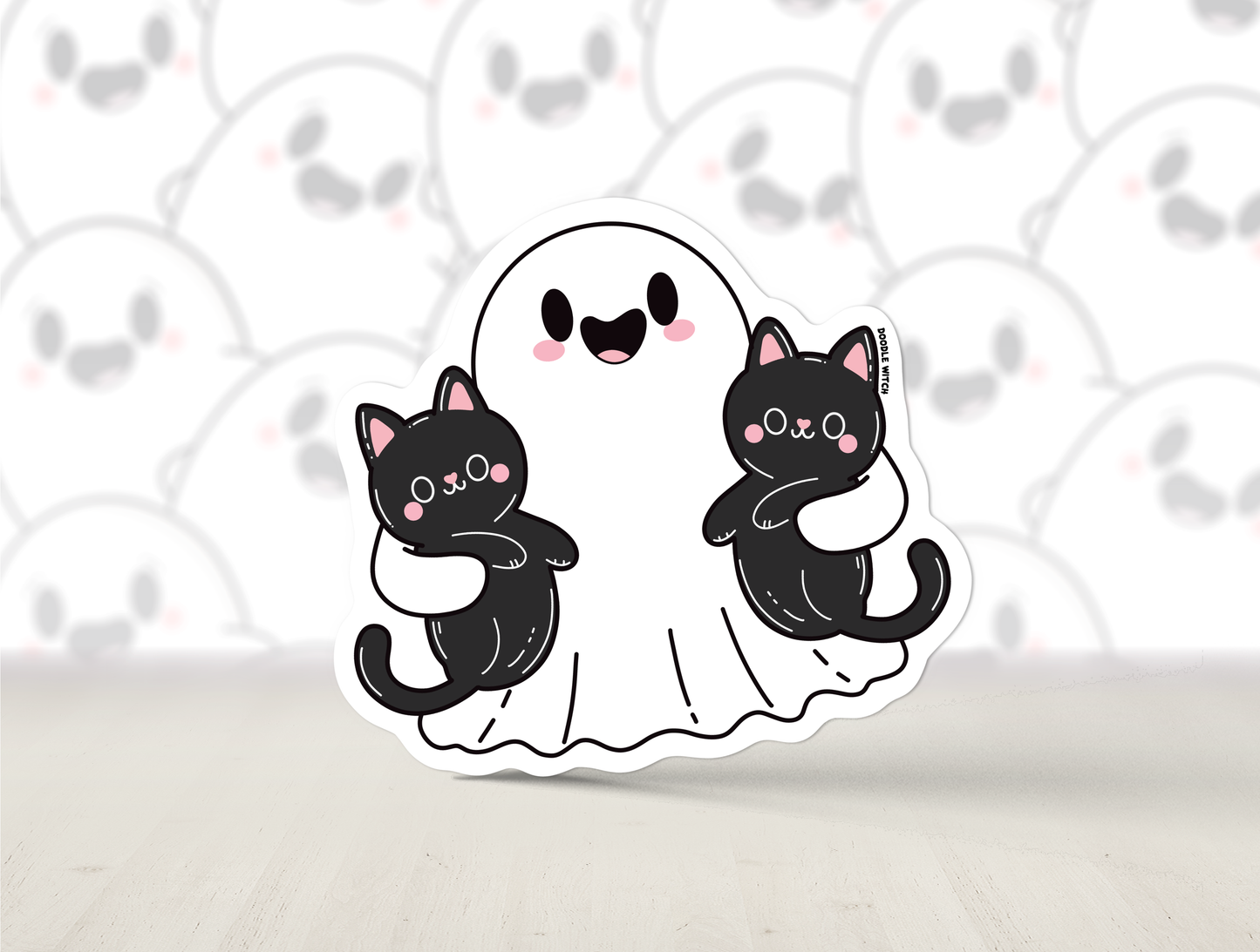 Ghost with Cats Sticker