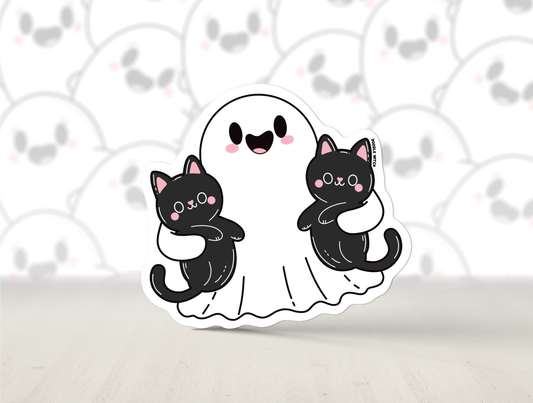 Ghost with Cats Sticker
