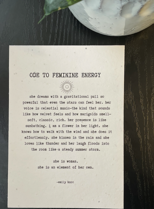 Ode to Feminine Energy Seed Paper Poem